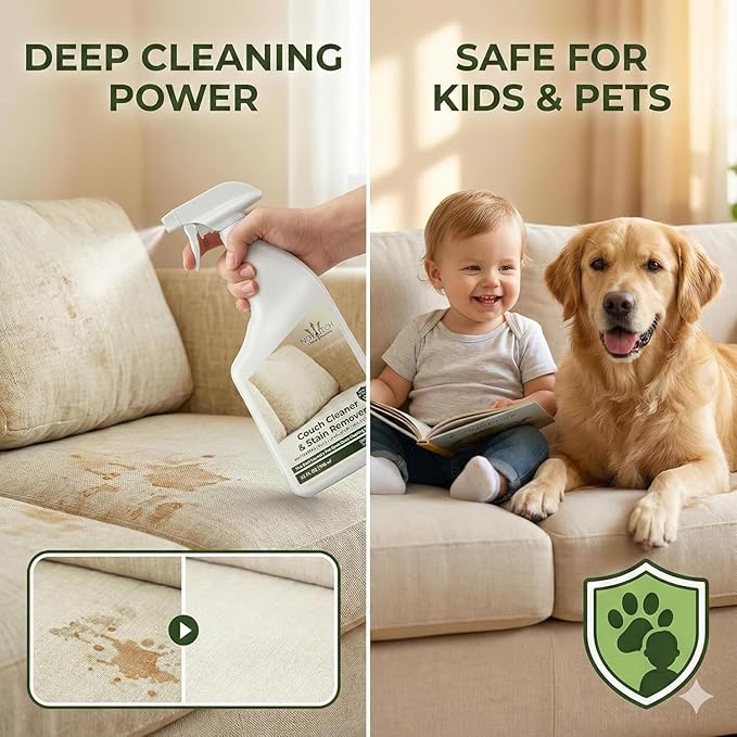 Couch Cleaner and Stain Remover Spray – Professional Strength, Multi-Surface Fabric and Upholstery Cleaner – Pet-Safe, Non-Toxic, Quick-Drying for Couches, Sofas & Car Interiors (COMBO)