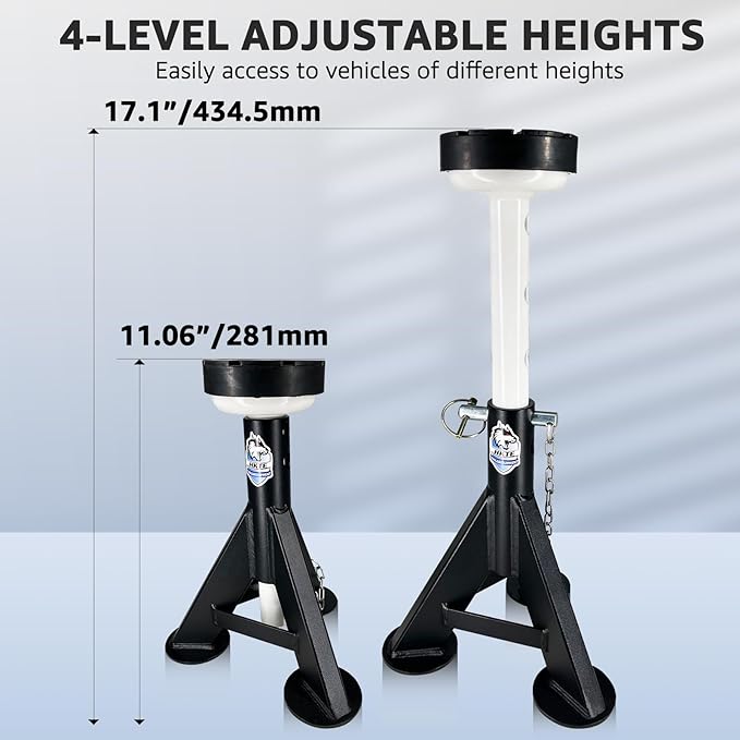 HKTE 4 Ton Heavy Duty Jack Stands, Low Profile, Security Locking Pins, 8,000 lbs Capacity, 2pack