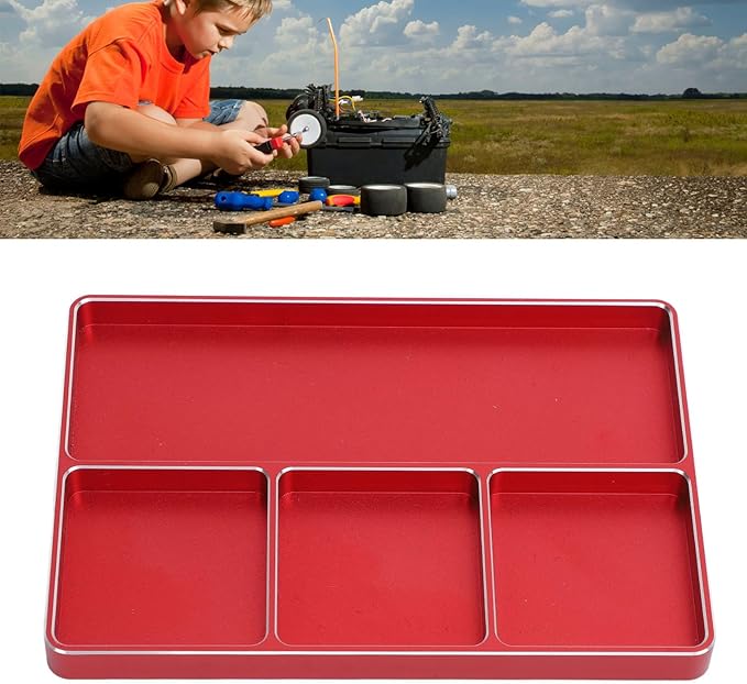 RC Screw Tray Aluminum Alloy Magnetic Design 4 Grids Repair Tool for RC Toy Repair, Electronic Repair Kit Tool Organizer