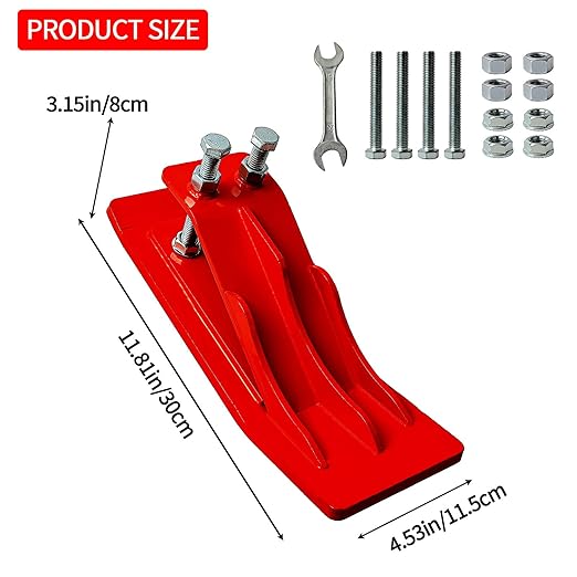 2Pcs Tractor Bucket Attachment, High-Visibility Red Tractor Bucket Edge Protector, Skid Steer Attachments with 10mm Steel & Anti-Skid Dual Bolt Lock