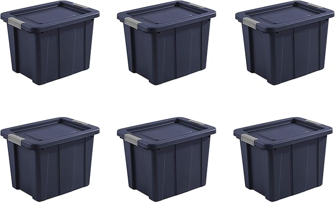 Sterilite 18 Gal Latching Tuff1 Storage Tote, Stackable Bin with Latch Lid, Plastic Container to Organize Garage, Basement, Blue Base and Lid, 6-Pack, Dark Indigo