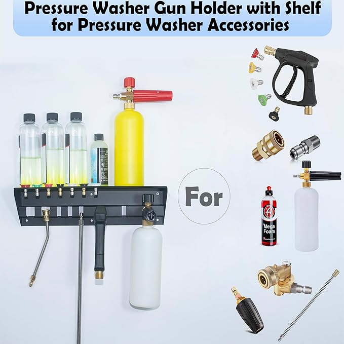 Pressure Washer Gun Holder with Shelf,Foam Cannon Holder for Pressure Washer Wand,Pressure Washers Nozzle Tips,Soap Bottle Holder, pressure washer parts & accessories & attachments Storage Rack