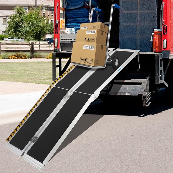7 FT Portable Wheelchair Ramp for Home Step, Aluminum Handicap Ramp with Non-Skid Surface and Reflective Strips,Weight Capacity 600 LBS
