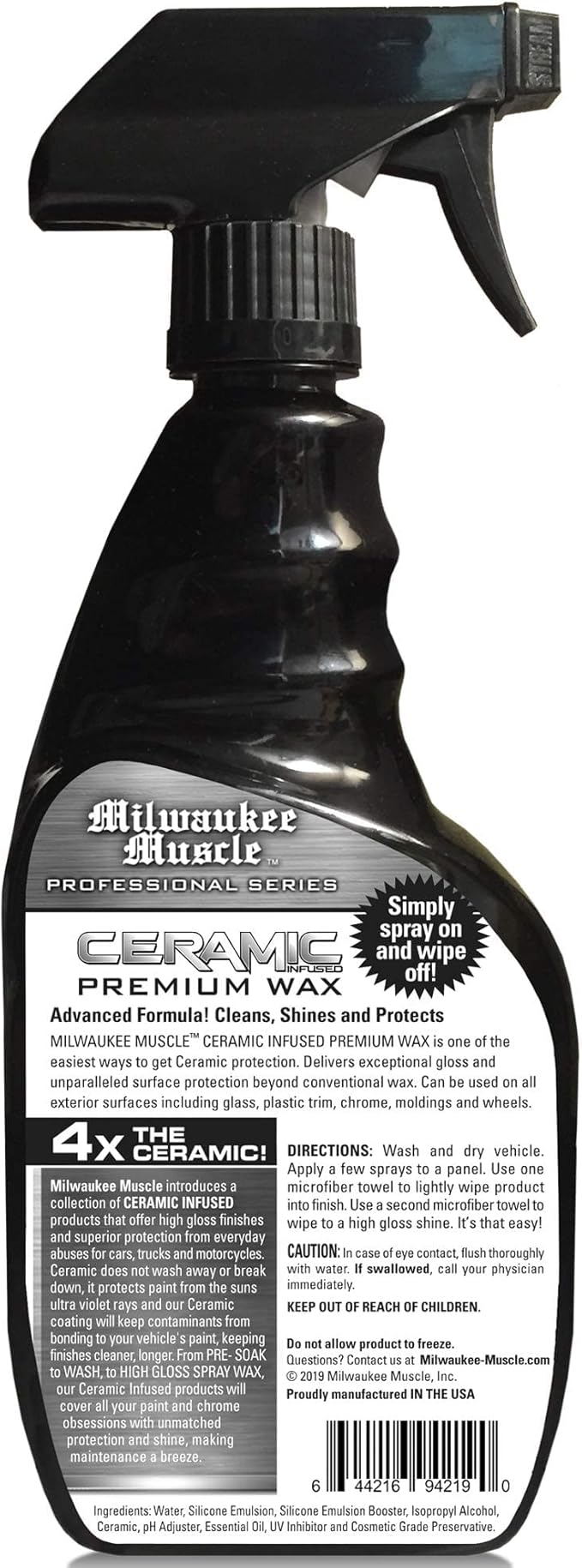 Ceramic Auto Car Wax Spray - 24 Fl Oz - Milwaukee Muscle - 4X The Ceramic Coating - Detail Spray Wax - Advanced Hydrophobic Spray for Shine and Protection