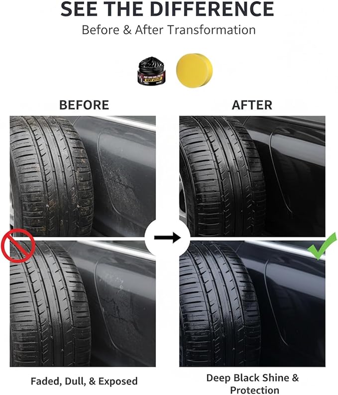 Premium Tire Coating Trim Restorer Bring Back Original Deep Black Shine Rubber Plastic Car Polishing Balm Cream Wax Wheel Sponge Nourish Renewal Restores Care Gloss Interior Auto Cleaning(4pcs)