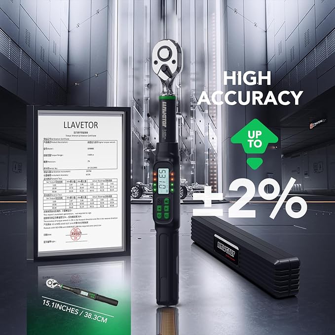 Digital Torque Wrench 3/8 Drive, 2.2-44.3 ft-lbs,Inch Pounds Electric Wrench, Torque Wrenches, Snap on Wench for Bicycle & Moto Maintenance