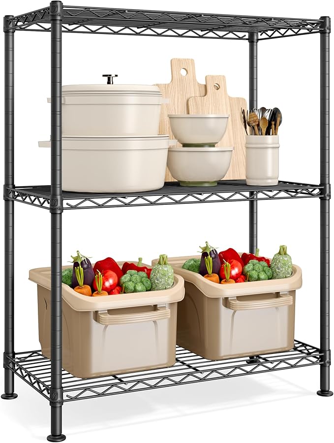 SONGMICS Storage Shelf, Metal Wire Shelving Unit, Adjustable Shelves, for Garage, Bedroom, Living Room, Kitchen, Pantry, 3 Tier, 11.8 x 23.6 x 30 Inches, Ink Black ULGR163BH01S
