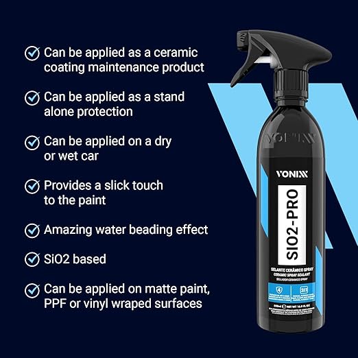 Vonixx SiO2-PRO Ceramic Spray Sealant | Protection for Ceramic-Coated Surfaces | Water & Dirt Repellent | Compatible with Matte Paint, PPF, Vinyl | Up to 4 Months Protection | 16.9 fl oz (500 ml)