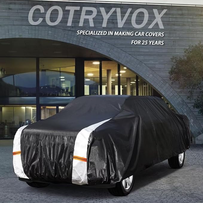 Car Cover Waterproof All Weather, Truck Cover Universal Fit Toyota Tacoma/Tundra, Ford F Series, Chevy Silverado/Colorado, GMC Sierra, Dodge Ram, Nissan Frontier etc, See Chart(Length 221"-228").