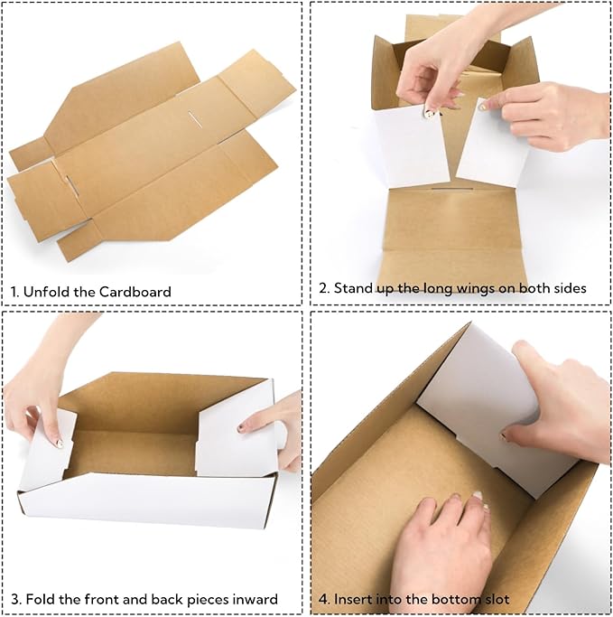 Tlence 35 Pack Cardboard Storage Bins, 12" x 6" x 4.5" Corrugated Open Top Box, White Pantry Shelf Organizer Bins for Parts Snacks, Ideal for Garage Warehouse Home Packing Moving, Easy Assembly