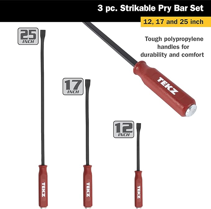 TEKZ 17113 3-Piece Angled Tip Pry Bar Set with Strike Cap Handle