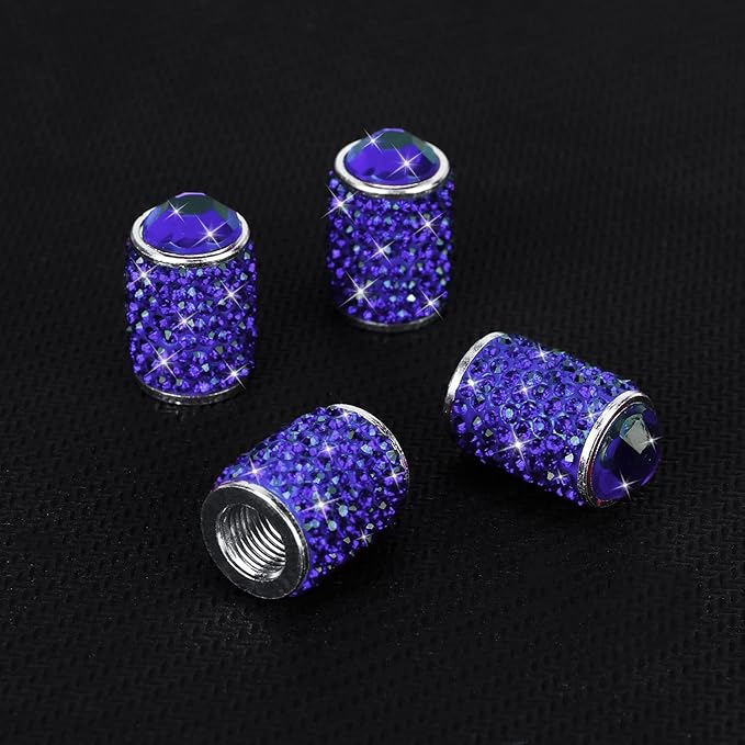 ToBeQueen Bling Tire Calve Caps,4 Pack Handmade Crystal Rhinestone Royal Blue Stem Caps Universal Dustproof Bling Car Accessories for Car/SUV/Motorcycle/Bike(Blue)