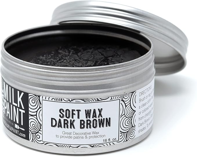 Real Milk Paint, Soft Finishing Wax Sealant for Painted Furniture, Paint Sealer Topcoat for Cabinets, Unfinished Wood Decor, Beeswax, Matte Dark Brown, 16 oz.