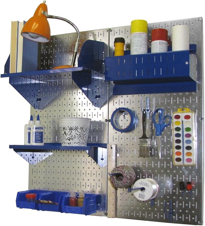 Wall Control Craft & Hobby Pegboard Organizer Storage Kit with Metallic Pegboard and Blue Accessories