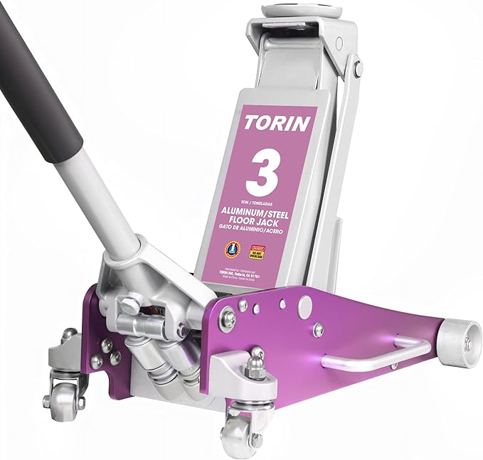 Torin AT830011LP Aluminum and Steel Floor Jack with Dual Piston Quick Lift: Max Height 18.31 Inches for Garages, Car Repair and Racing, 3 Ton (6,000 lb) Capacity, Pink