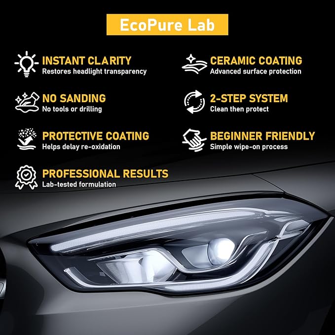 2-Step Headlight Restoration Wipes–No Sanding Car Headlight Restoration Kit with Oxidation Remover&Ceramic Coating,UV Protection,Restore Clear Polycarbonate Lenses(1 Pack)