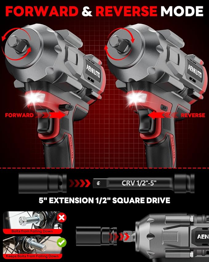 Cordless Impact Wrench for Milwaukee 18V,1500Nm (1106 Ft-Lbs) 1/2" Brushless Impact Gun, LED Work Light, 3-Speed High Torque Power Tool for Tire Removal, Rusted Bolts (No Battery)