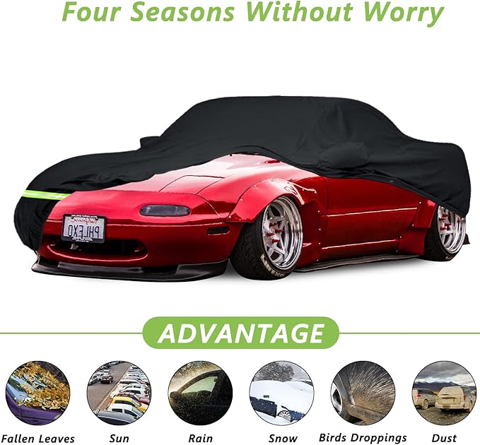Yixin YIXIN Waterproof Car Covers for 1989-2026 Mazda Miata/MX-5 Car Cover 190T Covers Customer Fit 100% Waterproof Windproof Strap & Double Door Zipper Up to 160” L (Mazda Miata（ 1989-2022), Black