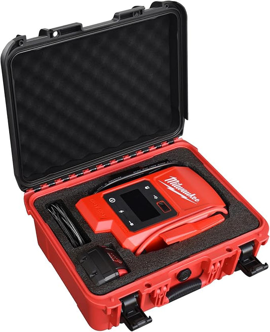 Waterproof Hard Carrying Case for Milwaukee M18 Hotshot Jump Starter 3841-20, Custom Foam Protective Storage Box Holds Jump Starter + 1 M18 Battery, Rugged Travel Organizer (Case Only)