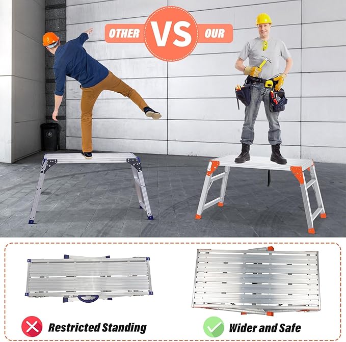 SHANTRA Multifunctional & Adjustable Work Platform with 330 lbs Capacity, 24 to 35 inches Step Ladder, Aluminum Folding Scaffolding Ladder, Heavy Duty Portable Work Bench Stool with Non-Slip Feet