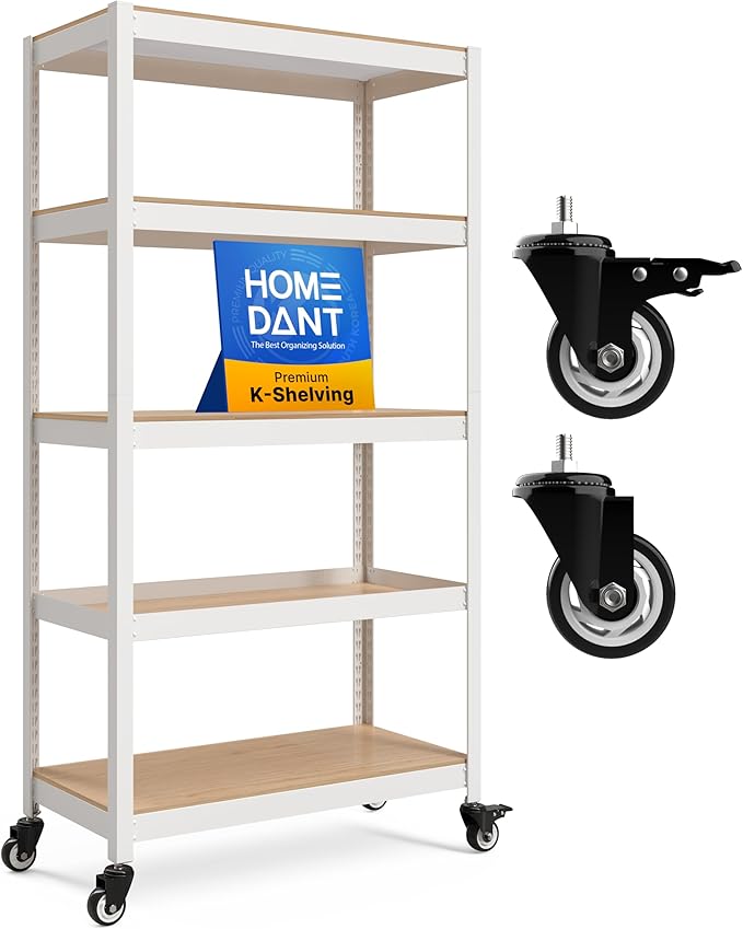 HOMEDANT House 36.2" W 5 Tier Heavy Duty Garage Shelving Adjustable Metal Rack Storage Shelves Standing Shelf Unit Organizers Pantry Closet Office White 1Pack
