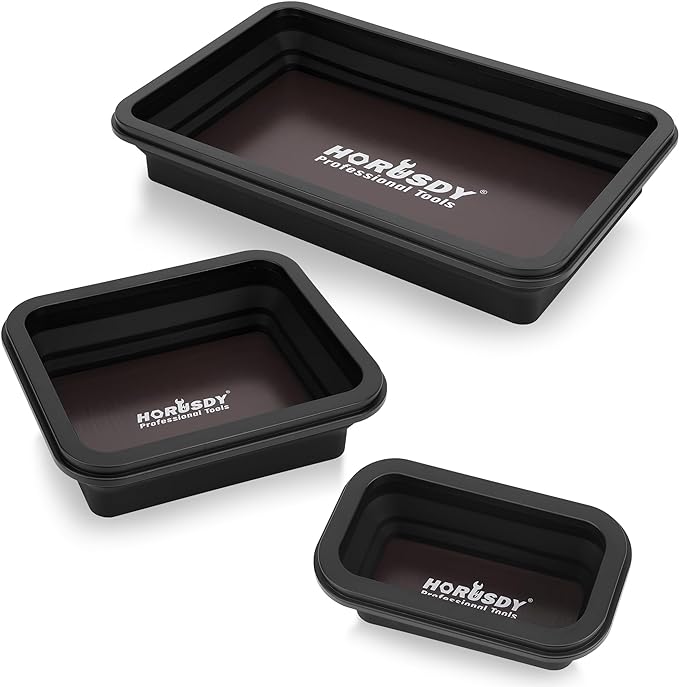 HORUSDY 3-Piece Magnetic Parts Tray Set, Tool Trays for Storage Organizer Screw, Bolts, Washers, Nuts and Small Tools. Tool Gifts for Men, Black