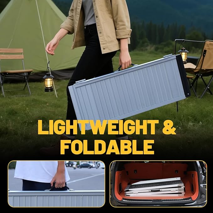 4FT Portable Wheelchair Ramp Anti-Slip Aluminum Folding Portable Ramp 800LBS Capacity Folding Non-Slip Aluminum Handicap Ramp, for Home Steps, Stairs, Doorways, Car, Curbs(4FT Using Height 3-9inch)