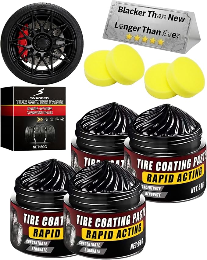 Premium Tire Coating Trim Restorer Bring Back Original Deep Black Shine Rubber Plastic Car Polishing Balm Cream Wax Wheel Sponge Nourish Renewal Restores Care Gloss Interior Auto Cleaning(4pcs)