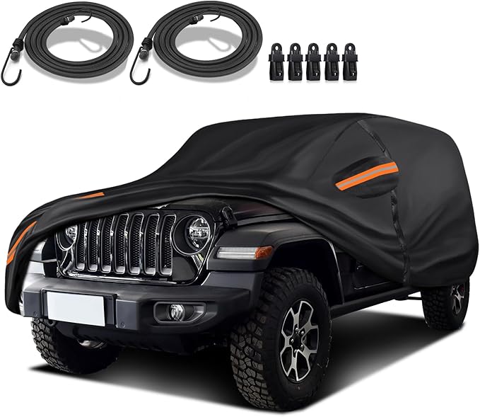 Special 16 Layers Full Car Cover Fit for Jeep Wrangler JK 4 Door 2007-2024, Ultra Heavy 600D Oxford Cloth, Can Withstand Summer Sun Exposure and Winter Snow, Rain, Dust, and UV All Weather