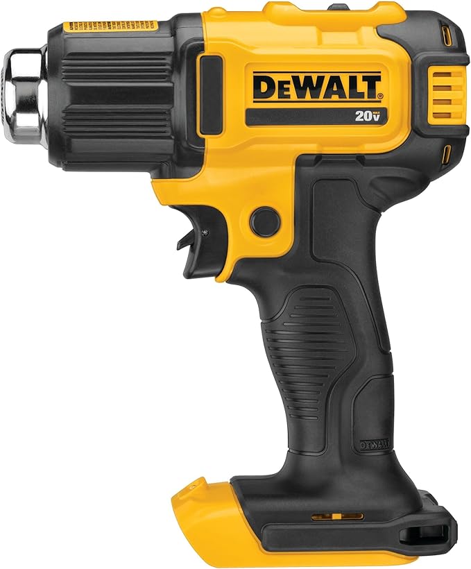 DEWALT 20V MAX Heat Gun, Cordless, Up to 990 Degrees, 42 Minutes of Run Time, LED Light, Heatgun with Flat and Hook Nozzle Attachments,Tool Only (DCE530B)