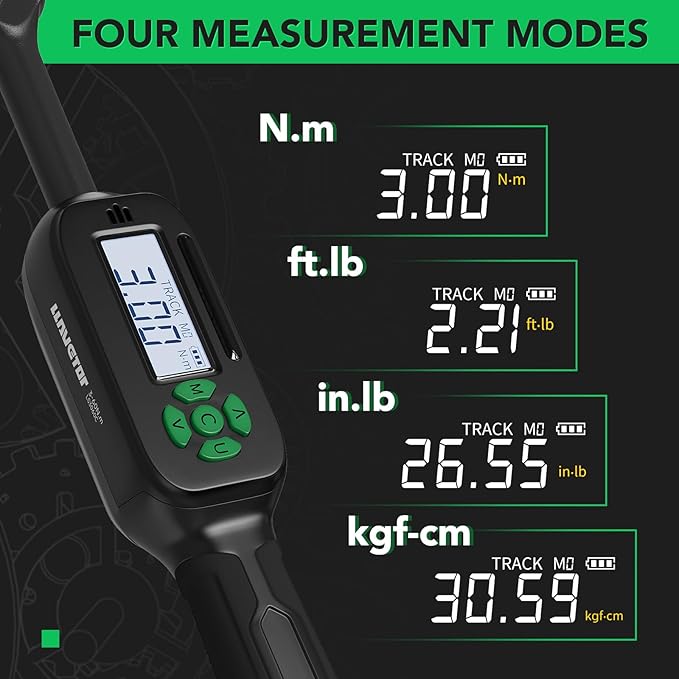 3/8 Inch Digital Torque Wrench, 2.2-44.3 Ft-lbs/3-60Nm, Buzzer and LED Notification, Small Electronic Torque Wrench for Motorcycles