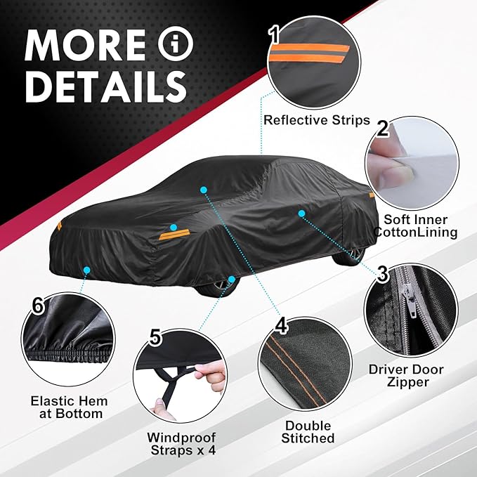 Coupe Car Cover Waterproof All Weather, 6 Layers Heavy Duty Material Universal Fit for Porsche 718 Box-Ster/Cayman, 911 Carrera/Turbo, Chevy C4 C5 C6 C7, Dodge Viper, Jaguar F-Type