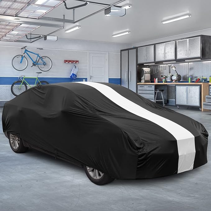 Favoto Dustproof Car Cover Indoor - Sedan Stretch Cover Universal Fit 177-193 Inch Inside Protection Full Car Cover with Storage Bag Breathable Windproof All-Weather Auto Vehicle Cover