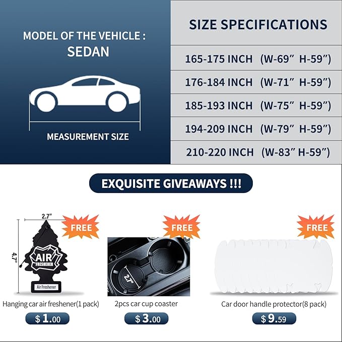 BYDOLL Car Cover Waterproof All Weather 6 Layers Snowproof Windproof Hail Protector Full Exterior Covers UV Protection 210D Oxford Universal Fit Sedan Outdoor Automobiles Zipper Cotton Inside