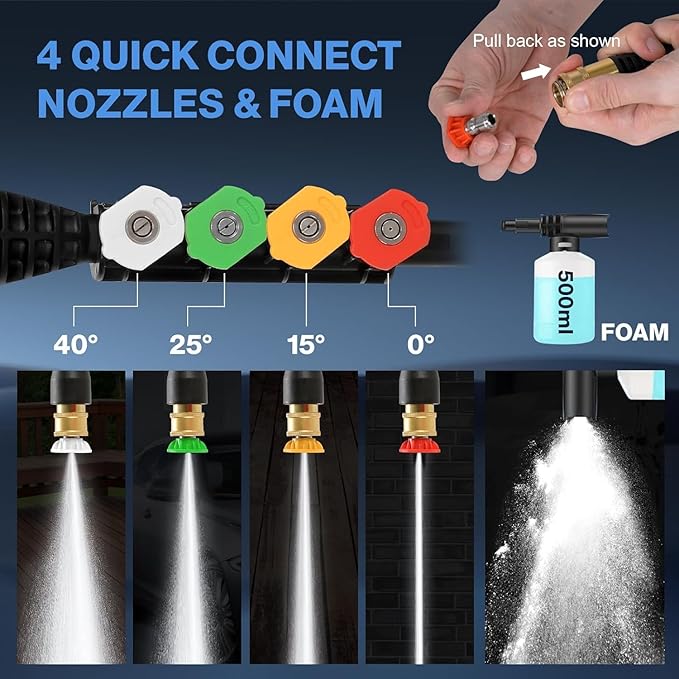 Pressure Cleaner High Power Cleaner with 33ft Power Hose, 4 Nozzles and Soap Bottle, for Home, Cars, Fences, Patio (Light Blue)