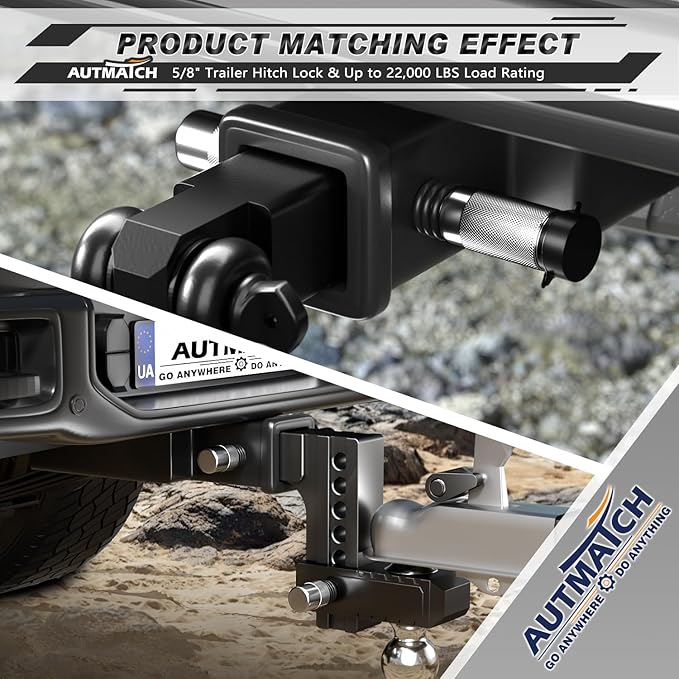 AUTMATCH Trailer Hitch Lock 5/8" - 3" Extra Long Span & Anti-Theft Hitch Locking Pin, Fits Class III IV 2" Receivers, Heavy Duty Towing Lock Pin for Jeep, Trailer, Truck, RV, Bike Rack, Boat, Silver