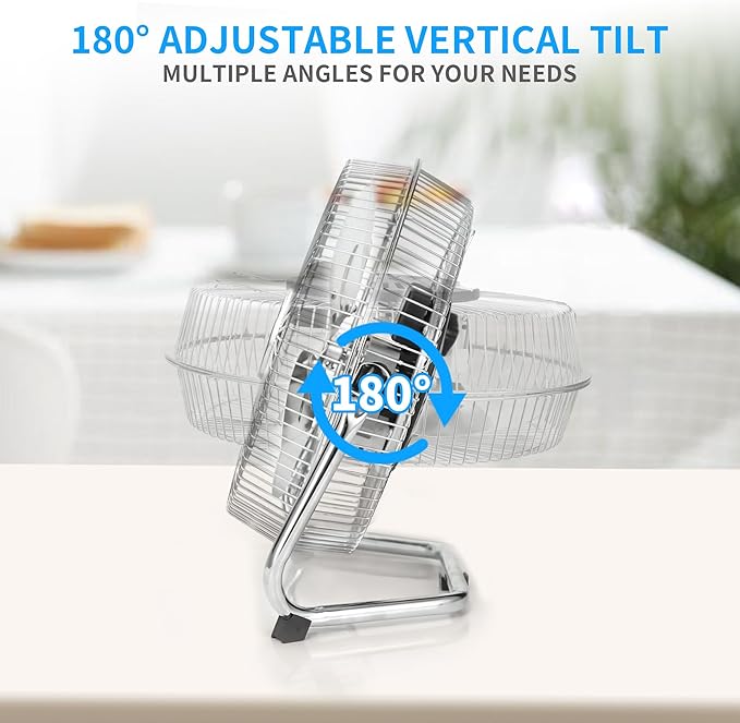 TEMPWARE 9 inch Floor Fan, 3-Speed Portable Metal Fan with Adjustable Tilt, Quiet Small Cradle Floor Fan for Home, Office, Bedroom