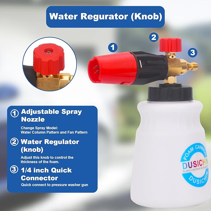 DUSICHIN Foam Cannon Short Pressure Washer Gun 1/4 Inch Quick Connector,5 Pressure Washer Nozzle Tips Car Wash Foam Gun 3/8'' Swivel Quick Connector,M22-14mm M22-15mm Fitting,Not Use with Garden Hose