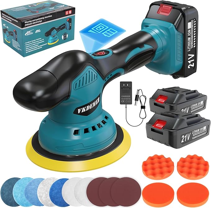 Cordless Car Buffer Polisher, 6 In Mini Buffer Polisher Kit with 2 Pack 21V Rechargeable Batteries,8 Variable Speed 5500RPM Orbital Polisher for Car Boat Detailing, Polishing,Scratch Removing