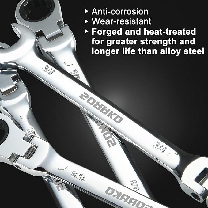 SORAKO Ratcheting Wrench Set Flex Head, 16 Piece SAE Combination Ratchet Wrench kit, 1/4″ - 13/16″ Chrome Vanadium Steel Wrenches