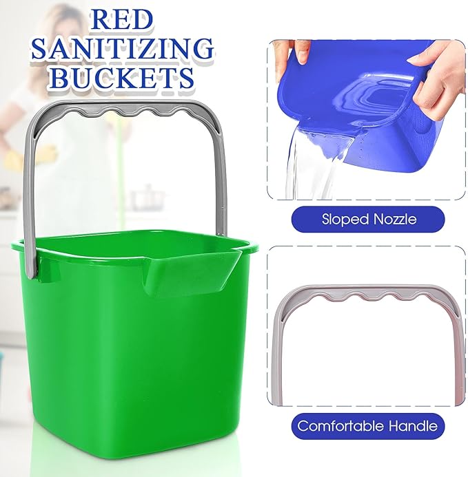 Irenare 16 Pcs Sanitizing Bucket 3 Quart Cleaning Pail Small Detergent Square, Spout and Handle Plastic Utility Sanitizer Buckets for Restaurant Kitchen Home Offices (Multicolor)