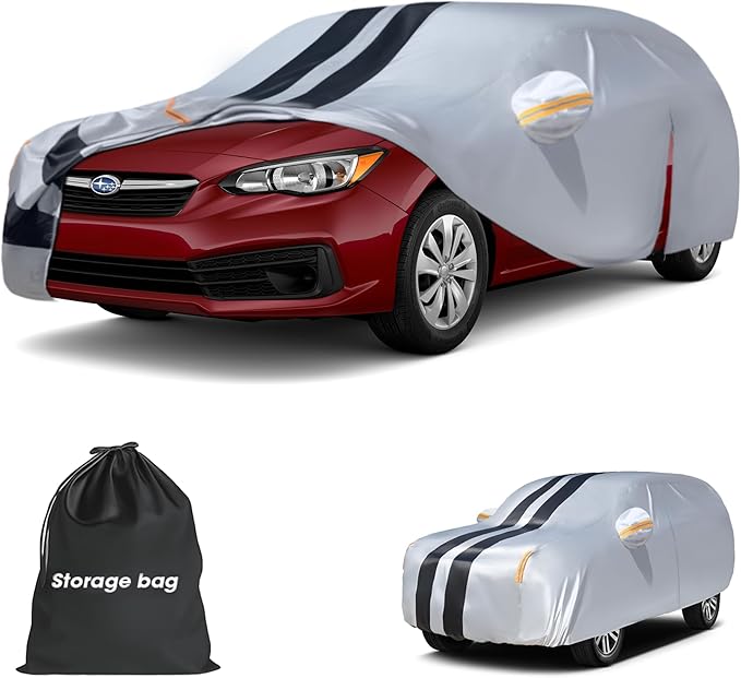 Multi-Layer Car Cover Custom Fit for Subaru Impreza hatchback(2013-2026), 100% Waterproof All Weather for Automobiles, Gift with Towel, Heavy Duty Car Covers for Rain Sun UV Protector With Door Zipper