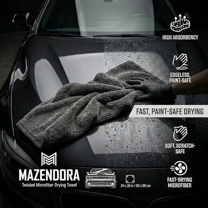 1300 GSM Twisted Loop Microfiber Car Drying Towel, XL 24x36 Inch, Edgeless, Ultra Absorbent, Lint Free & Scratch Safe Detailing Drying Cloth for Cars, Trucks & SUVs