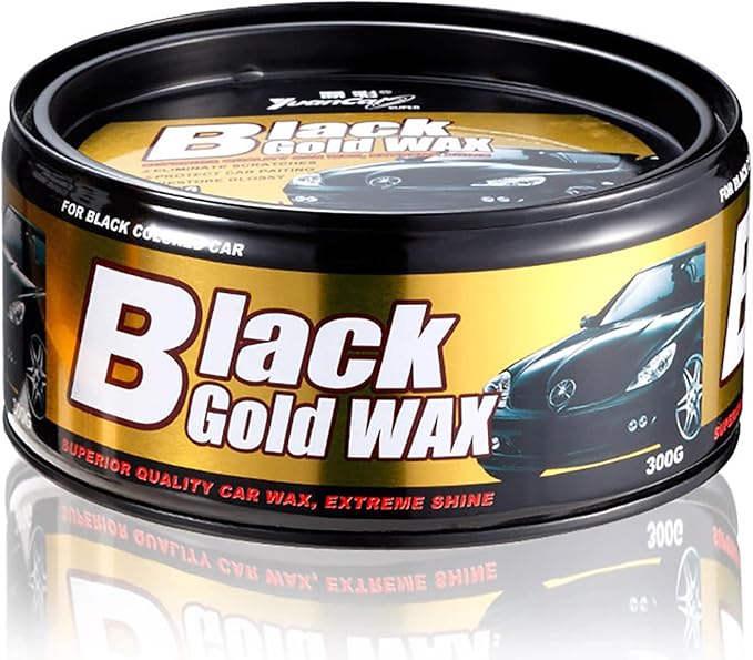 Black Gold Car Wax with Pad Solid Auto Carnauba Cars Care Polish Cleaner Waxing Repair Scratches Ceramics Coating for Black Cars 300g with Free Waxing Sponge, 10.6oz