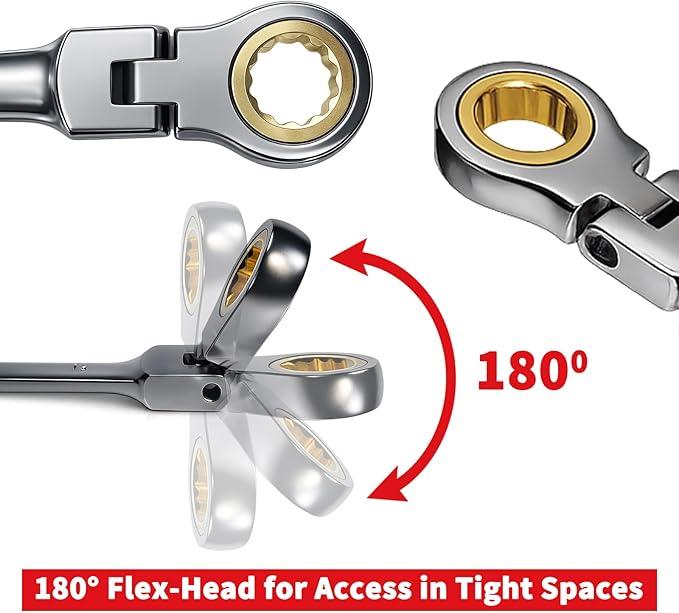 Ratcheting Combination Wrench Set, SAE & Metric With Color Ring, 14pc/7pc/10pc/5pc, 3/8" To 3/4"; 8mm To 18mm, With Organizer Rack, 12-Point, 72 Teeth (22PC SAE & METRIC)