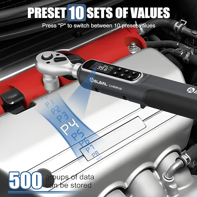 3/8" Digital Torque Wrench 1.5-99.6Ft.Lb/2-135Nm, ±2% Accuracy Electronic Torque Wrench with LED Display, Buzzer & Vibration Alert for Automotive, Car, Motorcycle, Bike Repair, Mechanics, DIY
