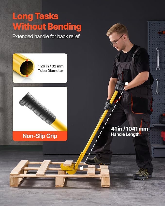 VEVOR Pallet Buster Tool with 41‘’ Carbon Steel Handle, Heavy Duty Wrecking Pry Bar, Articulating Head Deck Board Removal Tool for Non-Damaging Wooden Pallet & Deck Removal
