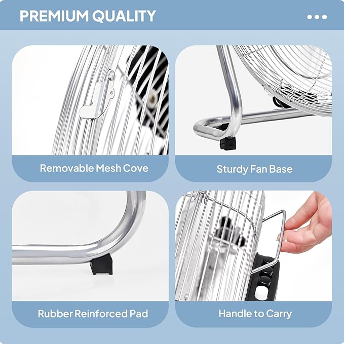 ROVSUN 20'' Floor Fans, High Velocity Heavy Duty Metal Industrial Floor Fan for Commercial & Residential, High Power Fan with Adjustable Tilt, Metal Box Fan for Garage, Gym, Bedroom, Shop, UL Listed