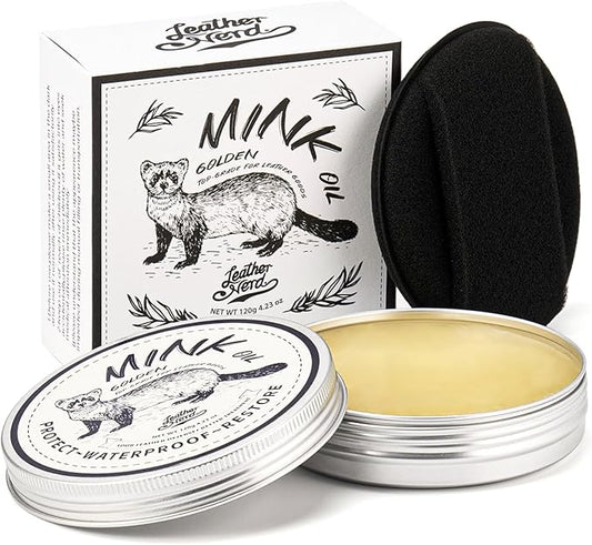 Mink Oil Leather Conditioner Cleaner for Leather Boots, Mink Oil Kit 4.23 Oz with Sponge, All-Natural Waterproof Soften and Restore Shoe, Boot, Saddle, Jacket, Purse, Glove, Vinyl and Leather Products