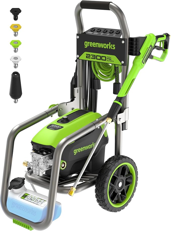 Greenworks Pro Brushless 2300 PSI (SGS Certified) 2.3 GPM Max / 1.2 GPM Electric Pressure Washer (Foldable Handles, Rugged Steel Frame, 25 FT Hose, 35 FT GFCI Power Cord)